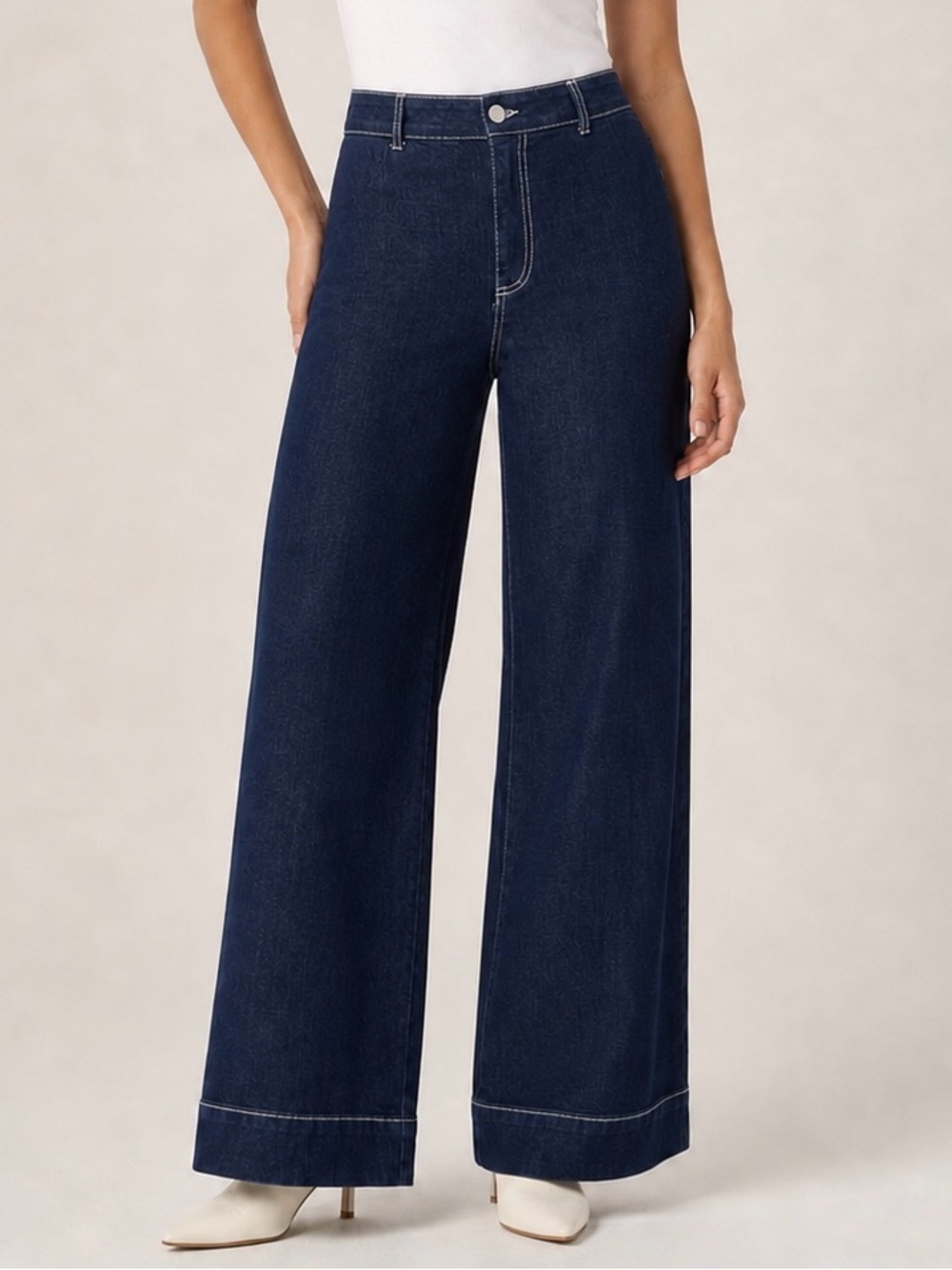 Avec Les Filles Anthropologie Wide Leg Jeans Dark Wash Contrast Stitch size 29